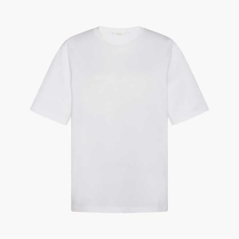 The Row Chiara Cream Short Sleeve Tee with collar stain
